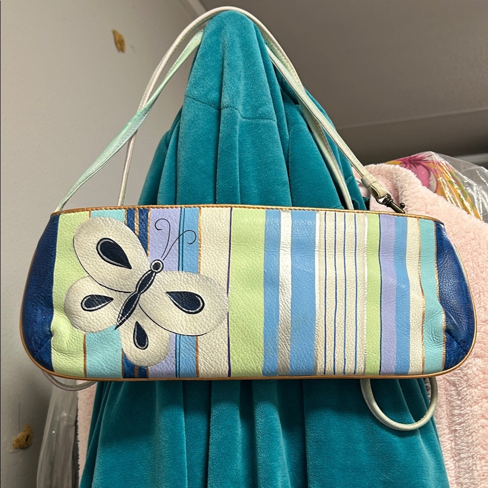 Butterfly Stripe Shoulder Bag in Pastel Blue and Green